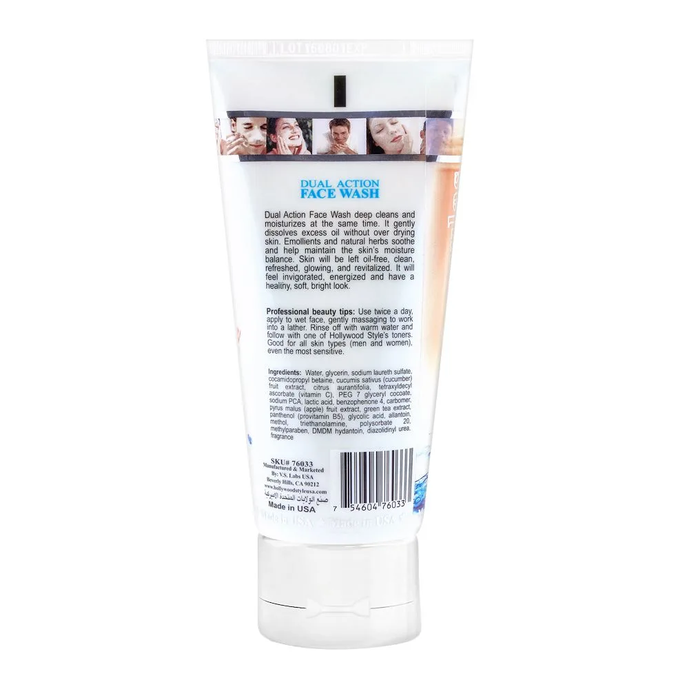 Side view of hollywood style dual action face wash, cucumber & citrus, 150ml
