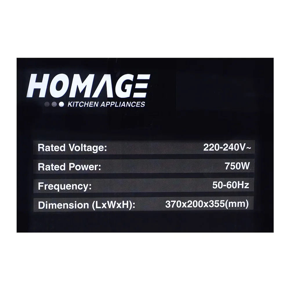 Front angle of homage food processor, 750w, 220-240v, 2 liters, hfp-711a1