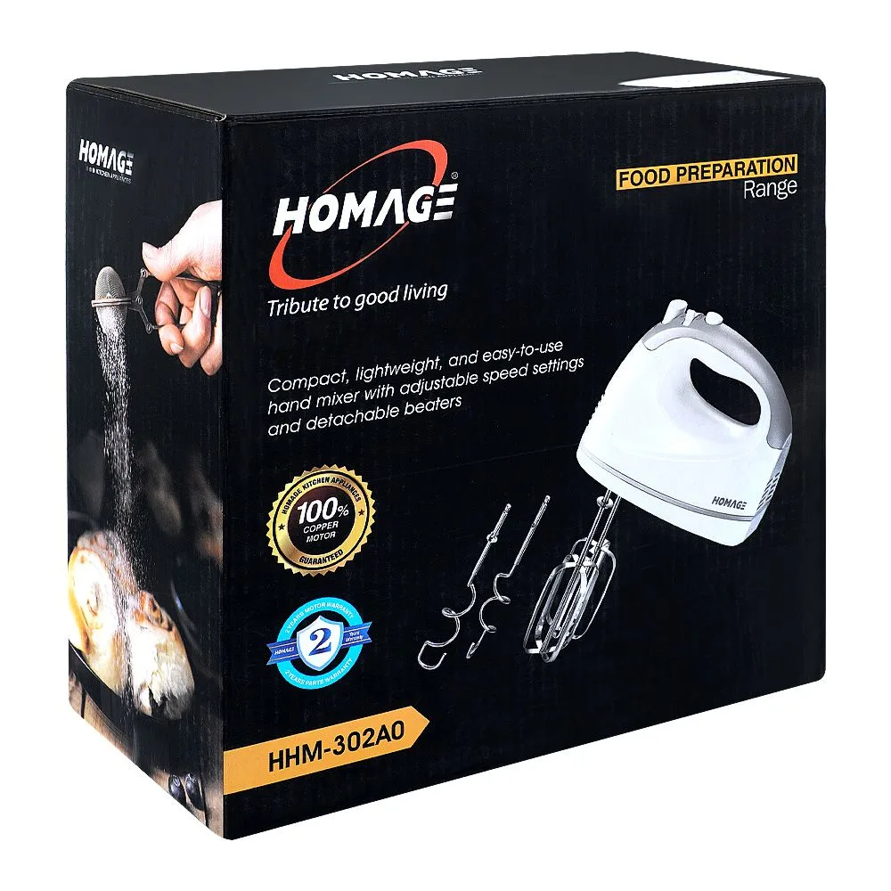 Side view of homage hand mixer, 300w, 220-240v, hhm-302ao