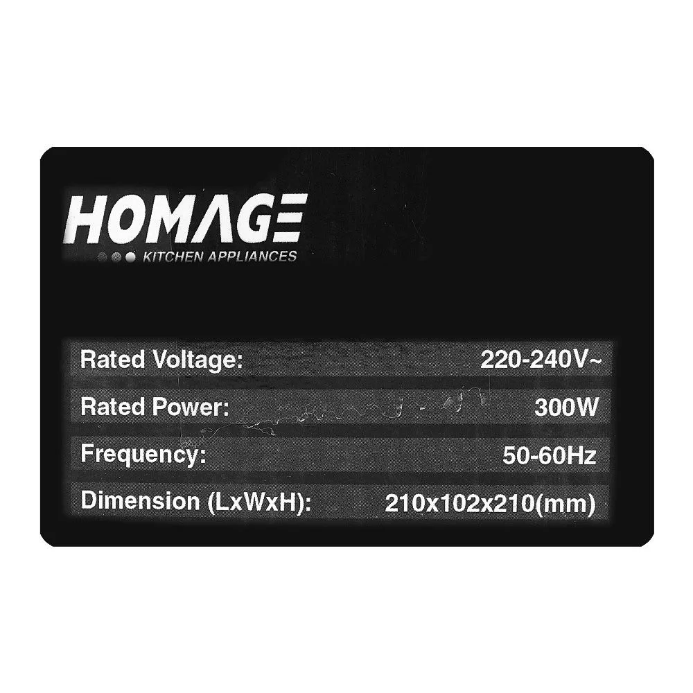 Front angle of homage hand mixer, 300w, 220-240v, hhm-302ao