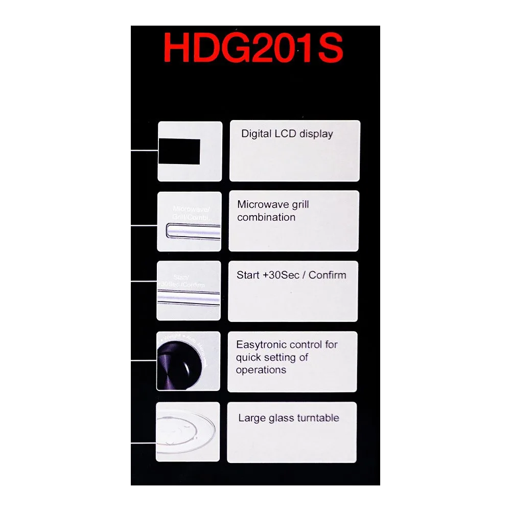 Close-up design of homage microwave oven, 700w, 20 liters, hdg-201s