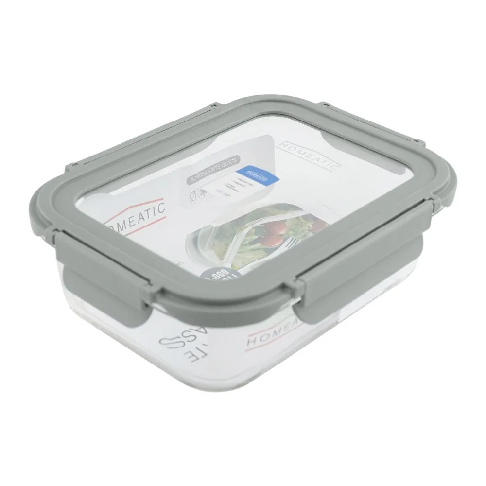 Side view of homeatic glass storage container, 370ml, grey, hmt-201