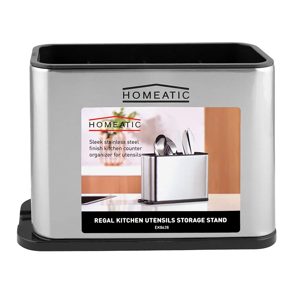 Side view of homeatic regal kitchen utensils storage stand, silver, ek-8628