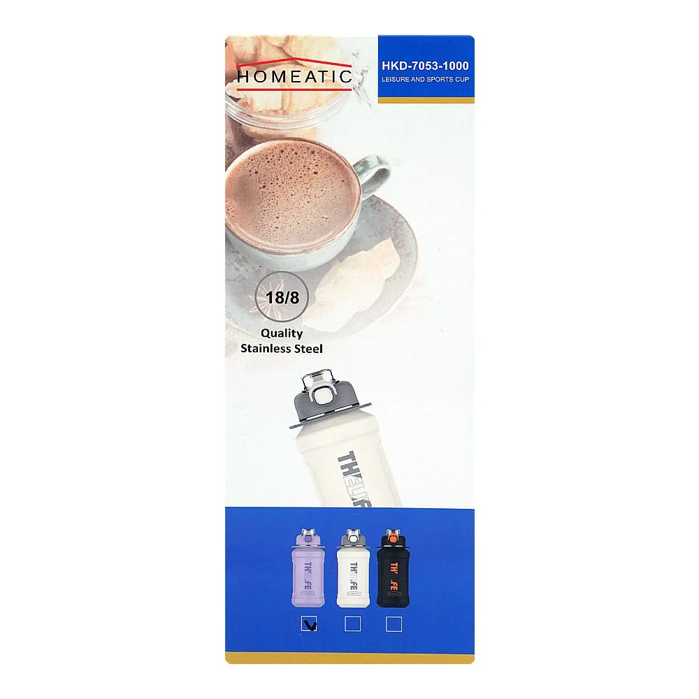 Close-up design of homeatic stainless steel water bottle, 1000ml, purple, hkd-7053