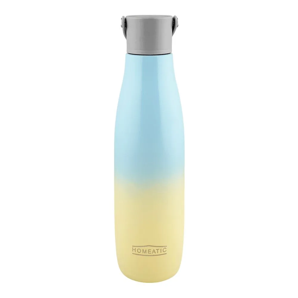 Side view of homeatic stainless steel water bottle, 700ml, yellow, hka-057
