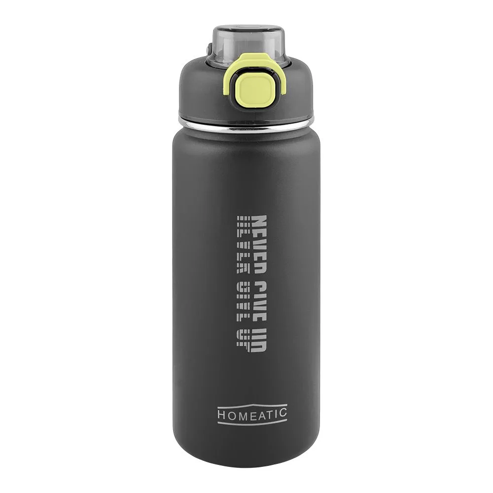 Side view of homeatic stainless steel water bottle, 750ml, grey, hkd-7070