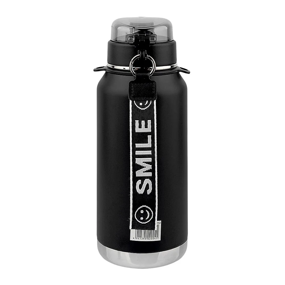 Side view of homeatic steel water bottle, 1100ml, black, hmv-2004