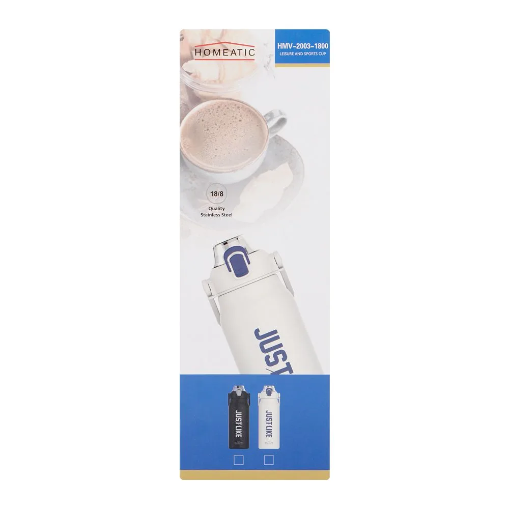 Close-up design of homeatic steel water bottle, 1800ml, white, hmv-2003
