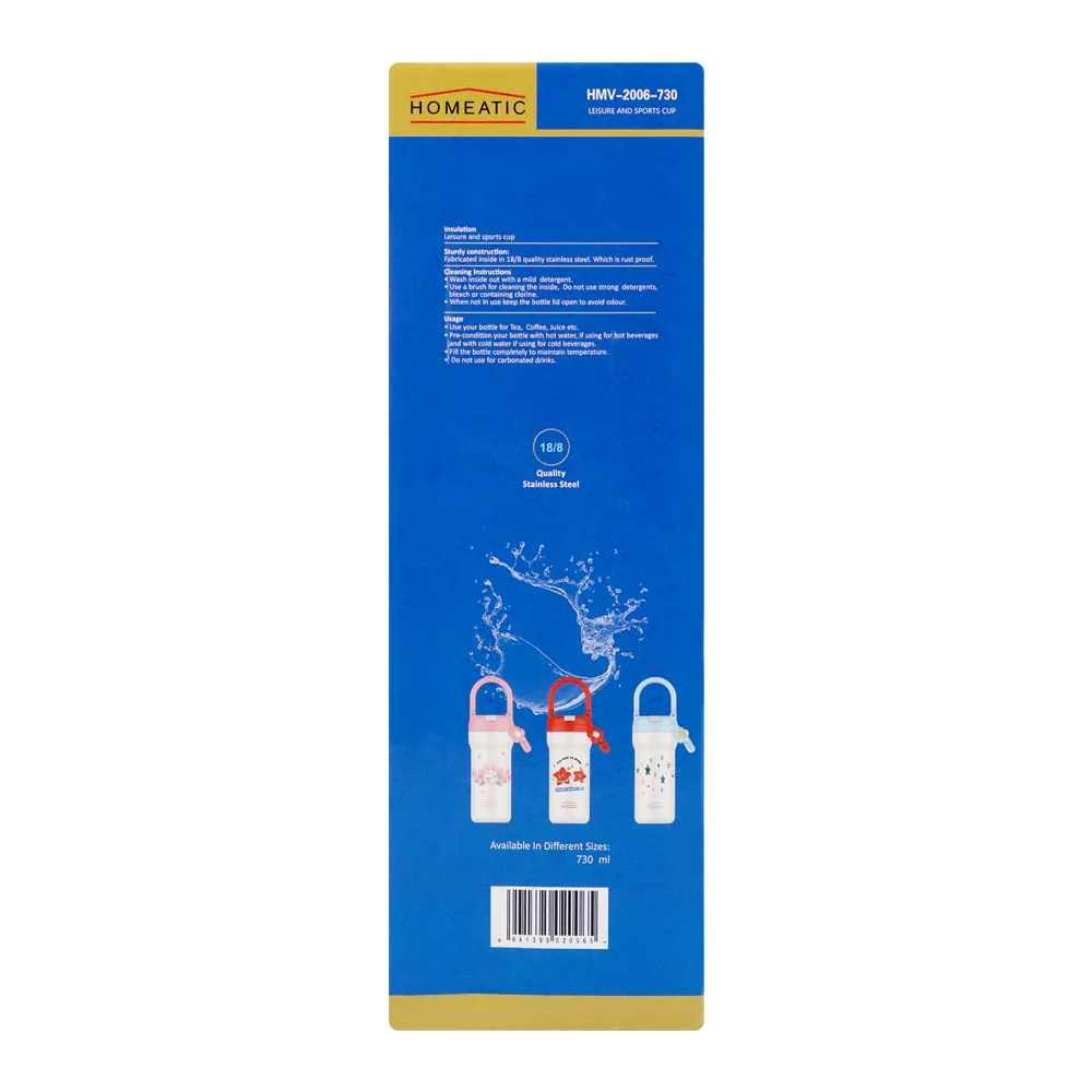Premium everyday wear homeatic steel water bottle, 730ml, blue, hmv-2006