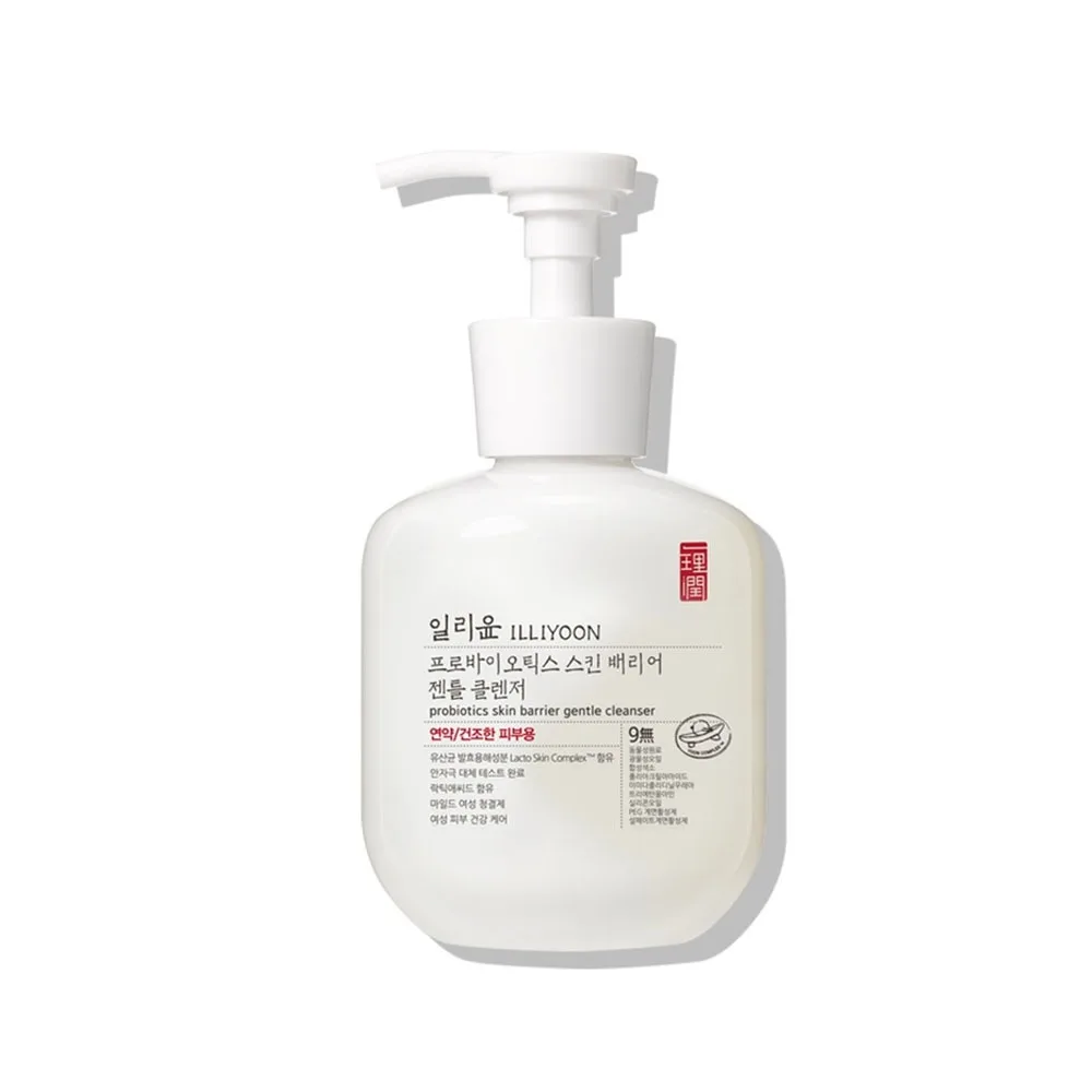 Side view of illiyoon probiotics skin barrier gentle cleanser, 300ml