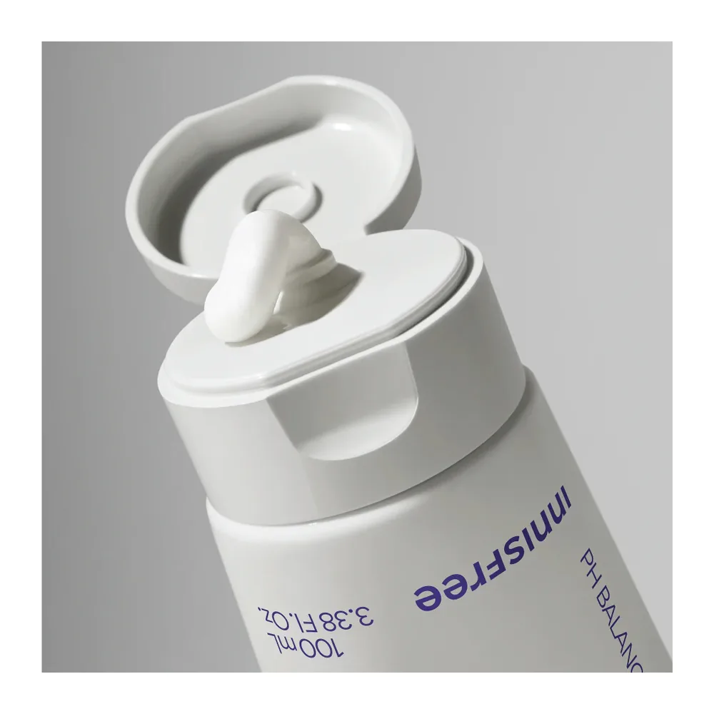 Side view of innisfree blueberry rebalancing 5.5 cleanser, glycerin & citric acid, for sensitive skin, 100g