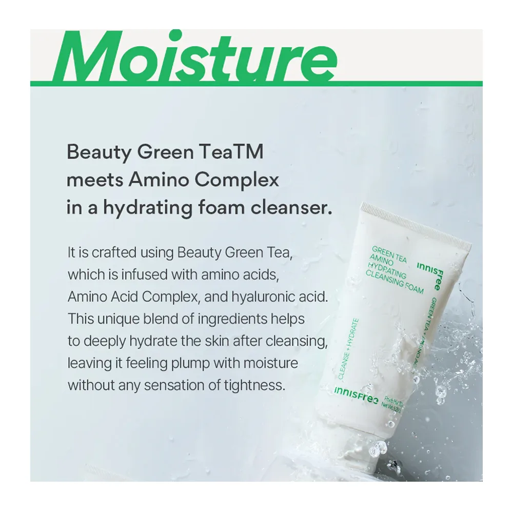 Comfortable casual innisfree hydrating cleansing foam, vegan, green tea + amino acid, for hydrating & moisturizing, 150g