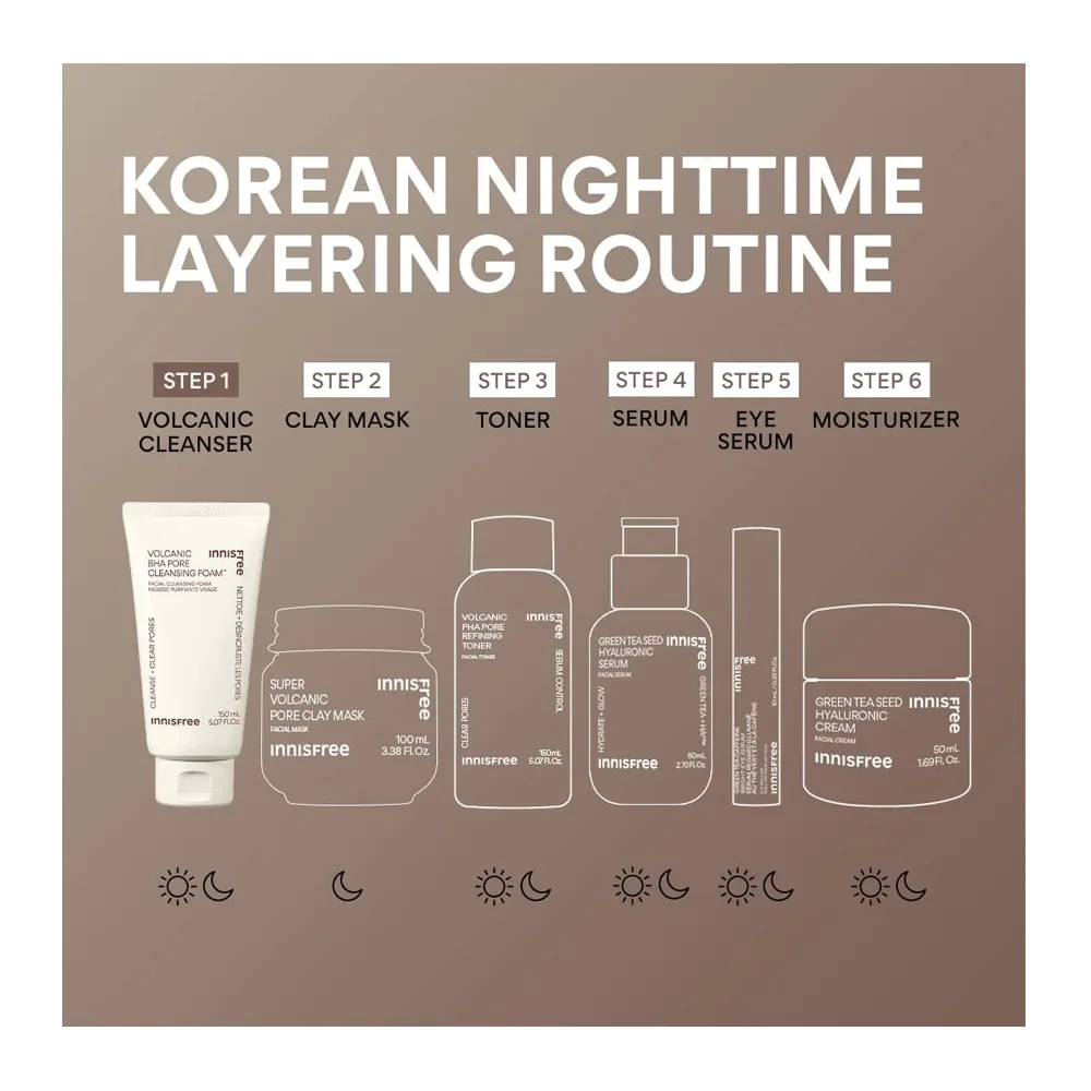Premium everyday wear innisfree volcanic bha pore cleansing foam, glycolid + salicylic acid, paraben & sulfates free, for combination & oily, 150g