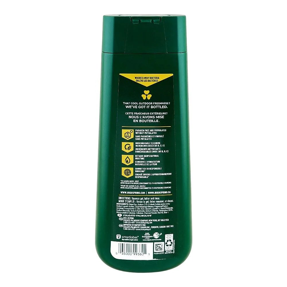 Side view of irish spring charcoal refresh moisturizing face+body wash, 591ml