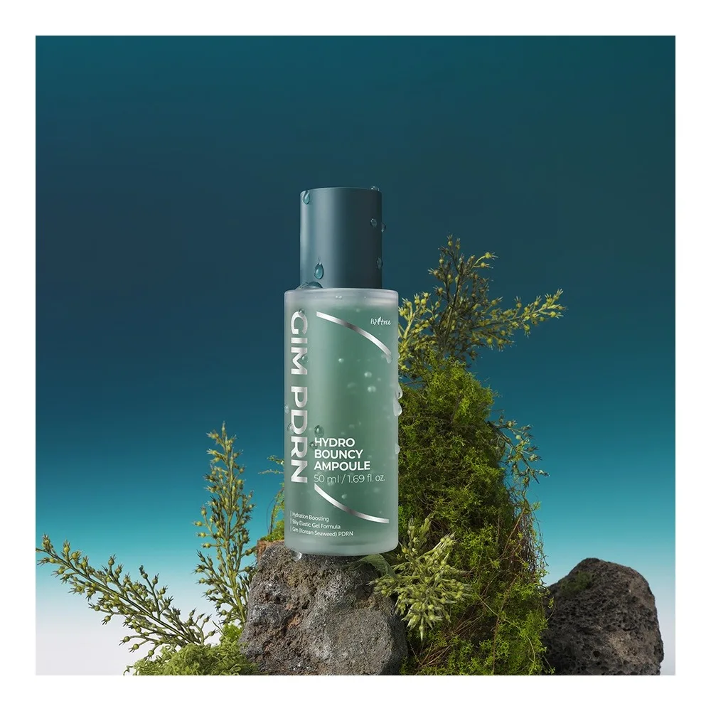 Side view of isntree gim pdrm hydro bouncy ampoule, hydration & skin plumping care, 50ml