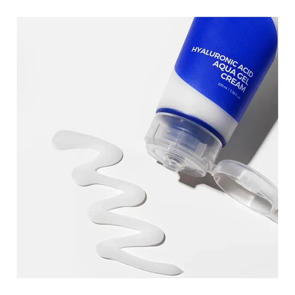 Side view of isntree hyaluronic acid watery aqua gel cream, hydration & skin plumping care, hyaluronic acid, 100ml