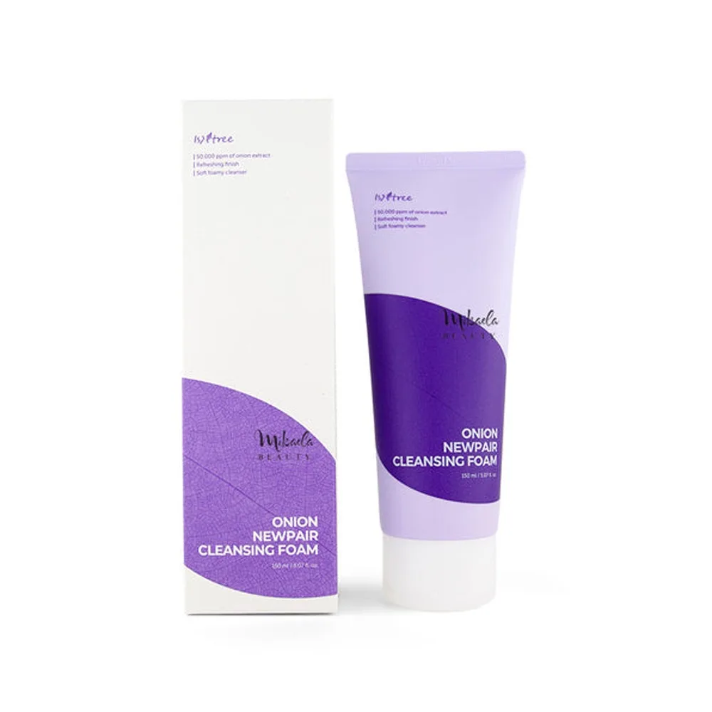 Side view of isntree onion newpair cleansing foam, deep cleansing & skin refresh care, onion extract, 150ml
