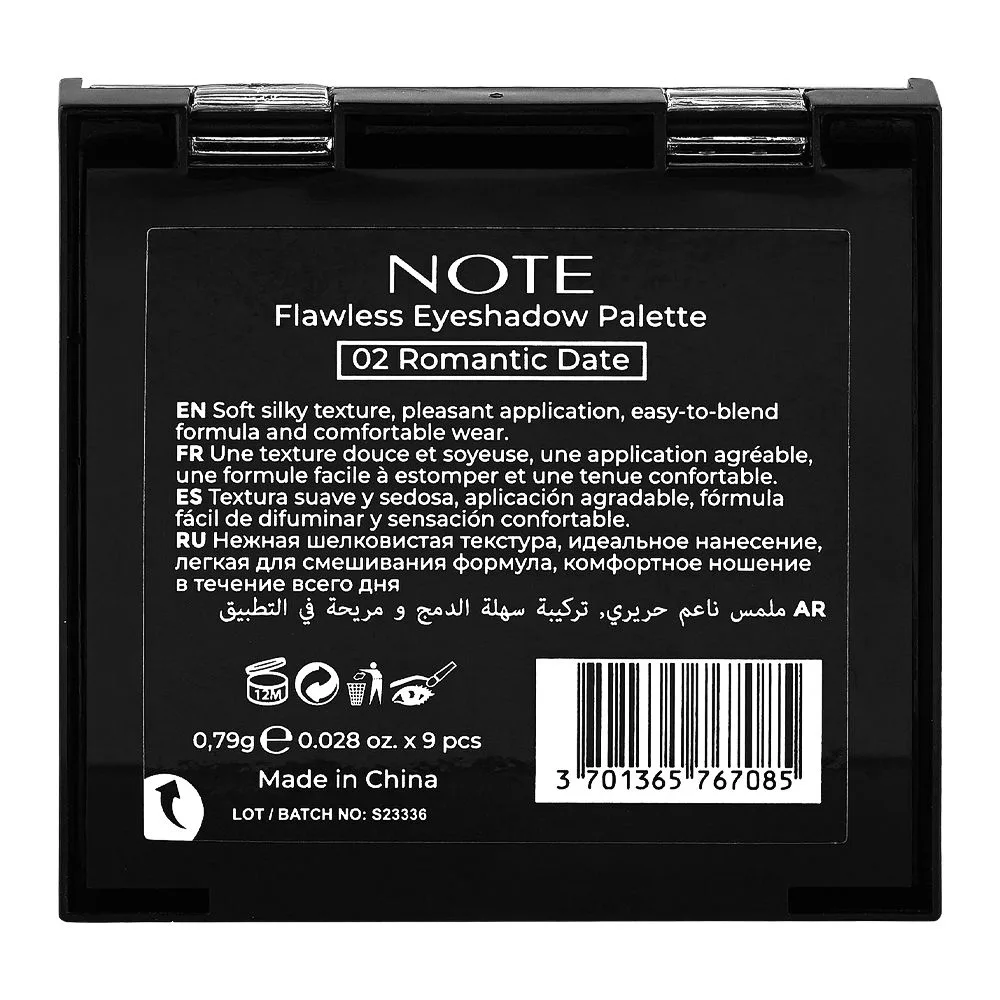 J. Note Flawl Eyeshadow Palette, 9 Shades, 0.79g Each, 02 Romantic Date close up view
