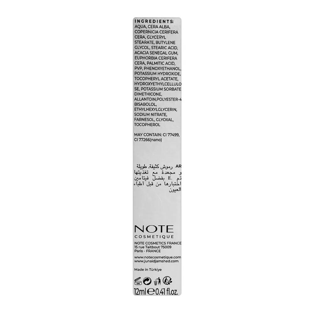 Close-up design of j. note real look mascara, with vitamin e