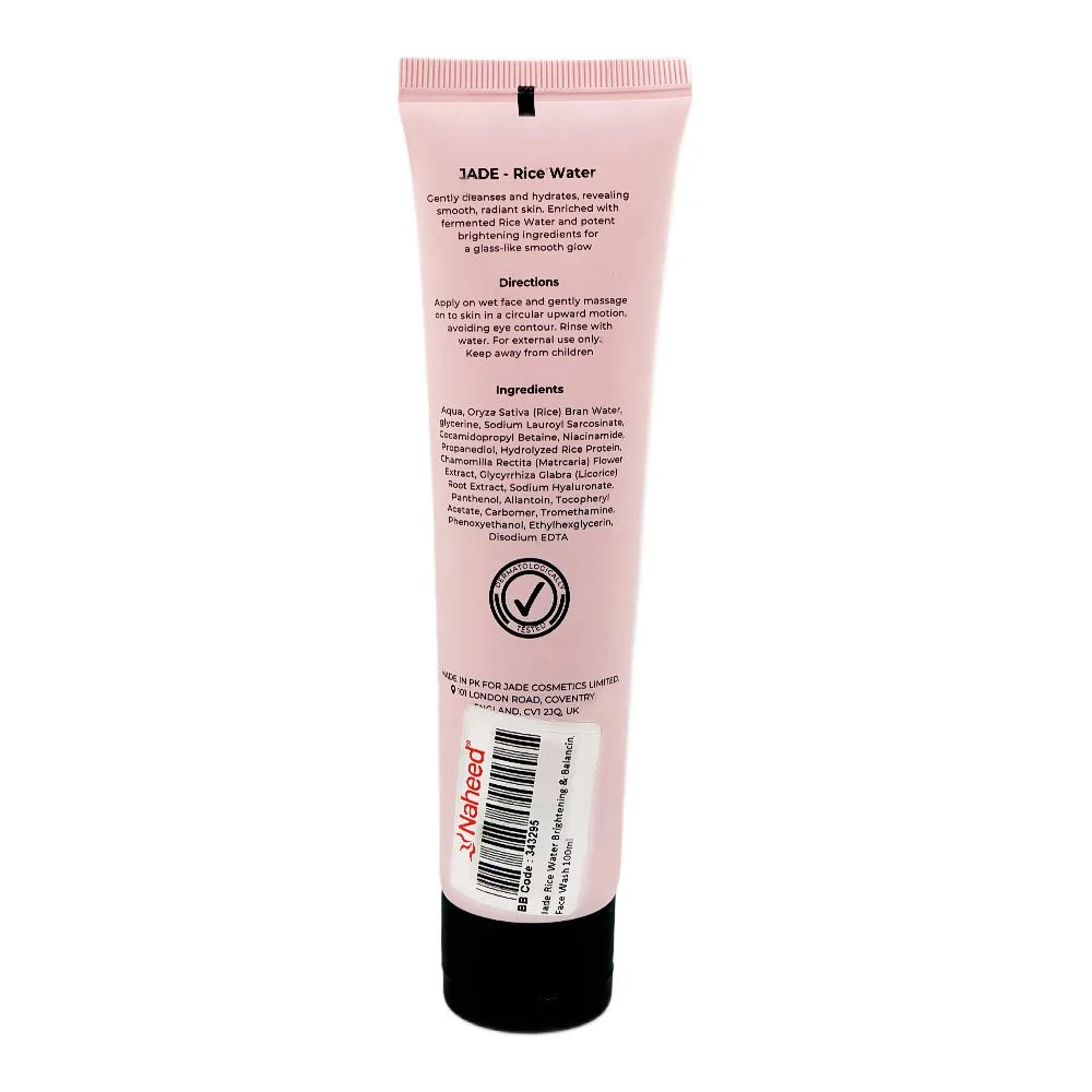 Side view of jade rice water brightening & balancing face wash, niacinamide, 100ml