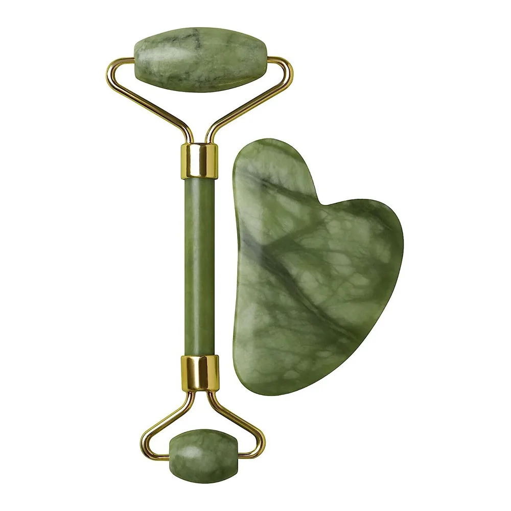 Jade Roller & Guasha, Facial Massage Tool Set, Green, 2-Pack