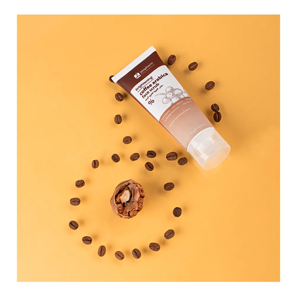 Side view of jen pharm brightening coffee arabica face scrub, 70g