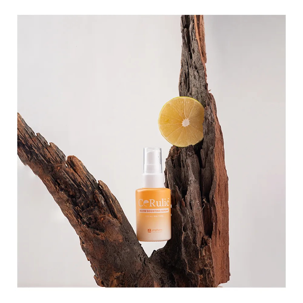 Side view of jen pharm cerulic glow boosting serum, for normal, oily & combination skin type, 20ml