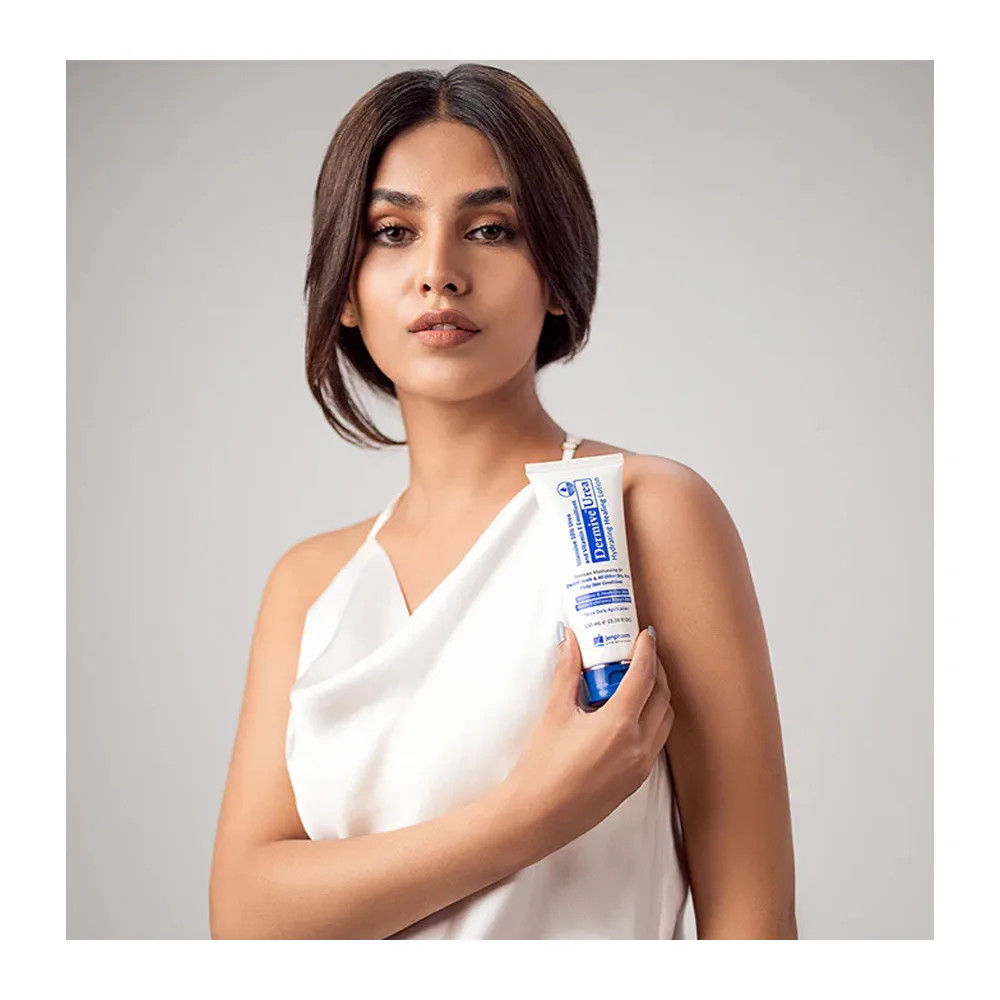 Side view of jen pharm dermive urea hydrating healing lotion, for cracked heels & dry, itchy & flaky skin conditions, 10ml