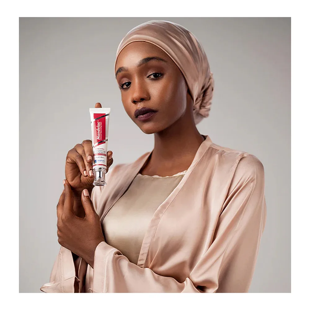 Side view of jenpharm 10% mandelac exfoliating night cream, reduces acne & acne marks, 30g