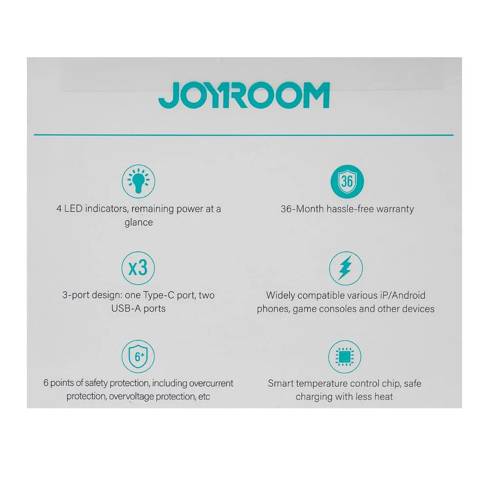 Premium everyday wear joyroom 2.4a led power bank, 10000mah, white, jr-pbf12
