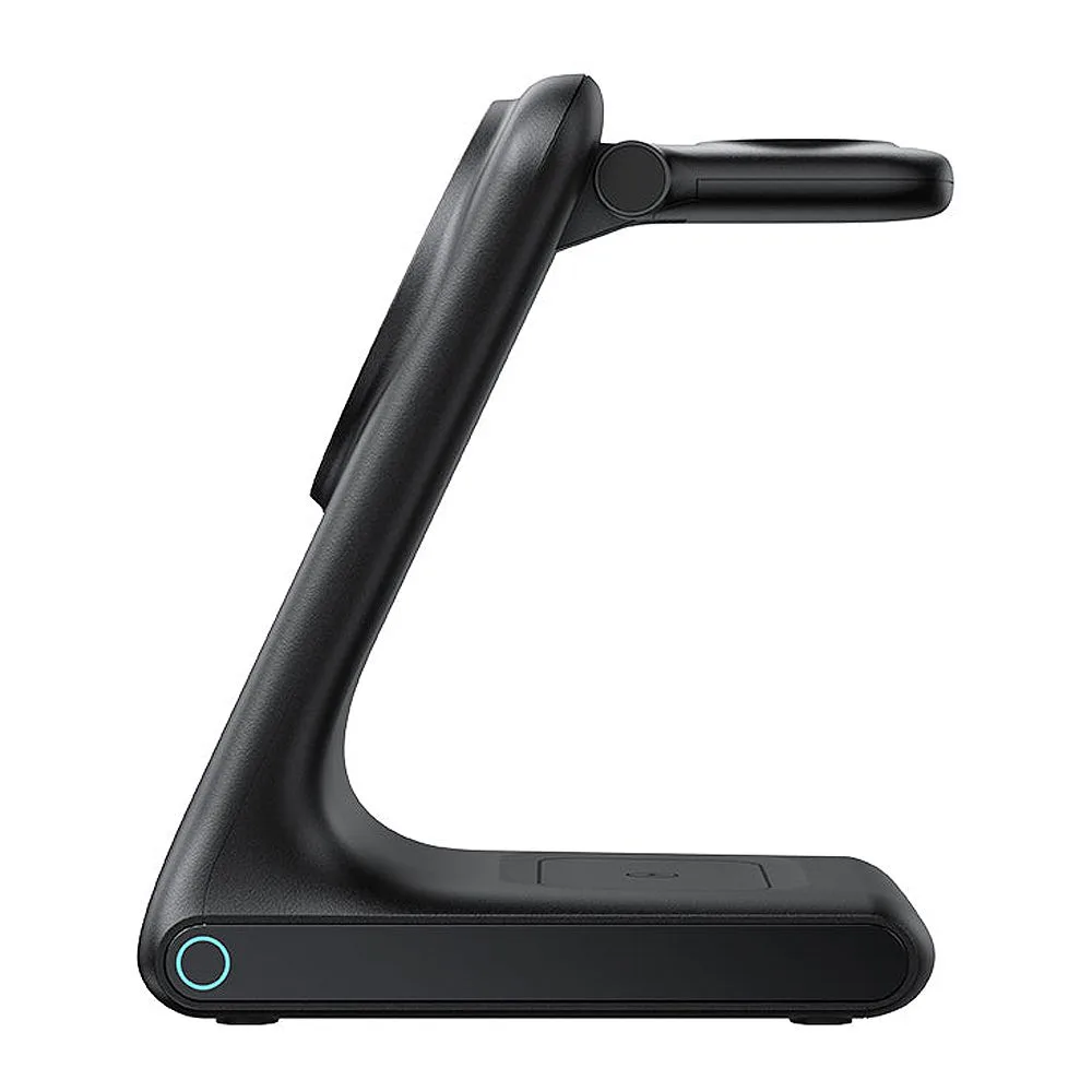 Side view of joyroom 3-in-1 wireless charging station, black, jr-w15
