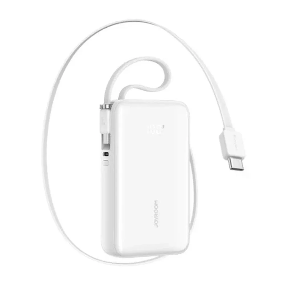 Joyroom 35W 10000mAh Mini Power Bank, With Built-in Retractable Type-C & USB-L Cable, White, JR-PR2L