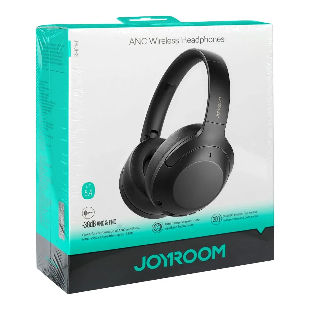 Side view of joyroom hybrid anc bluetooth wireless headphone, black, jr-jh2
