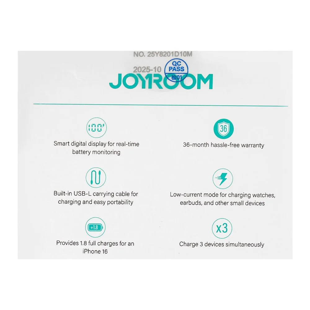 Premium everyday wear joyroom mini power bank built in retractable type-c & usb-l cable, 10000mah, 35w, orange, jr-pr2l