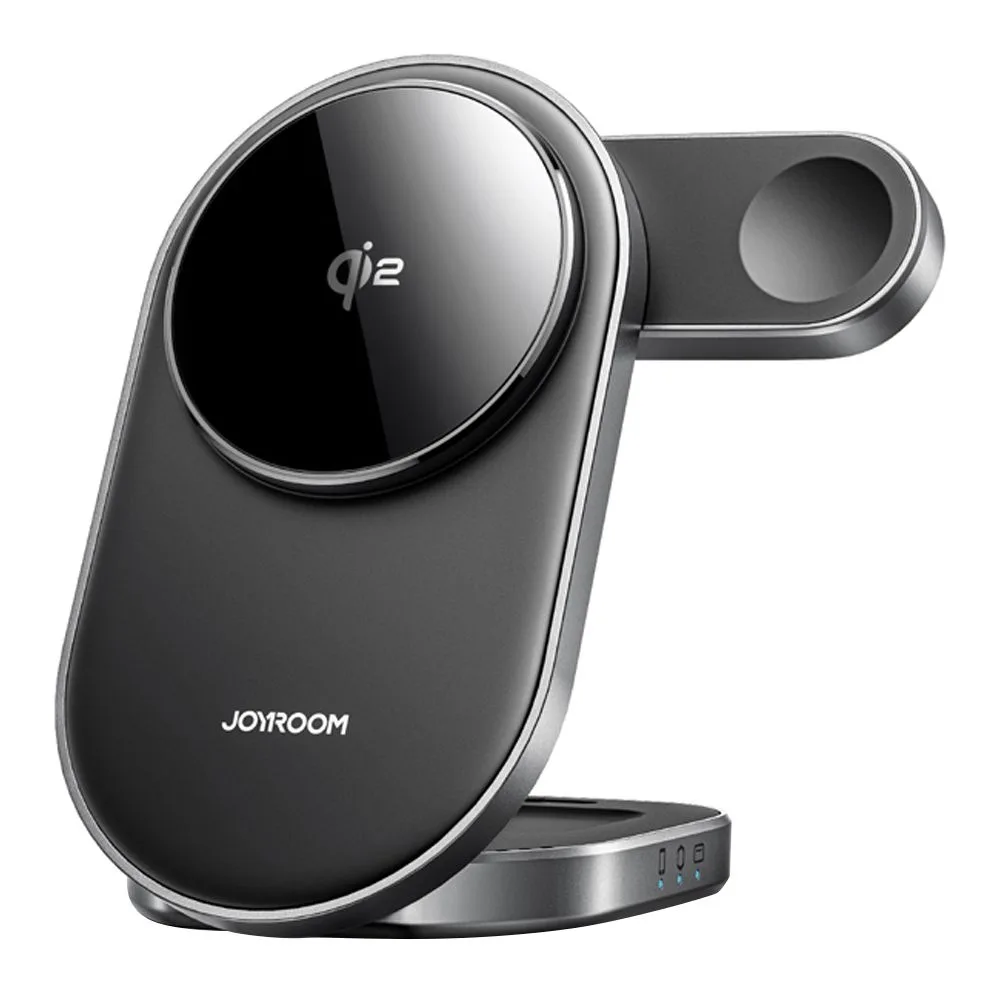 Joyroom QI2 3-In-1 Wireless Charger Ultra-Compact Foldable Design, 15W Phone Output + 5W Earbuds Output + 3W Watch Output, Black, JR-W17