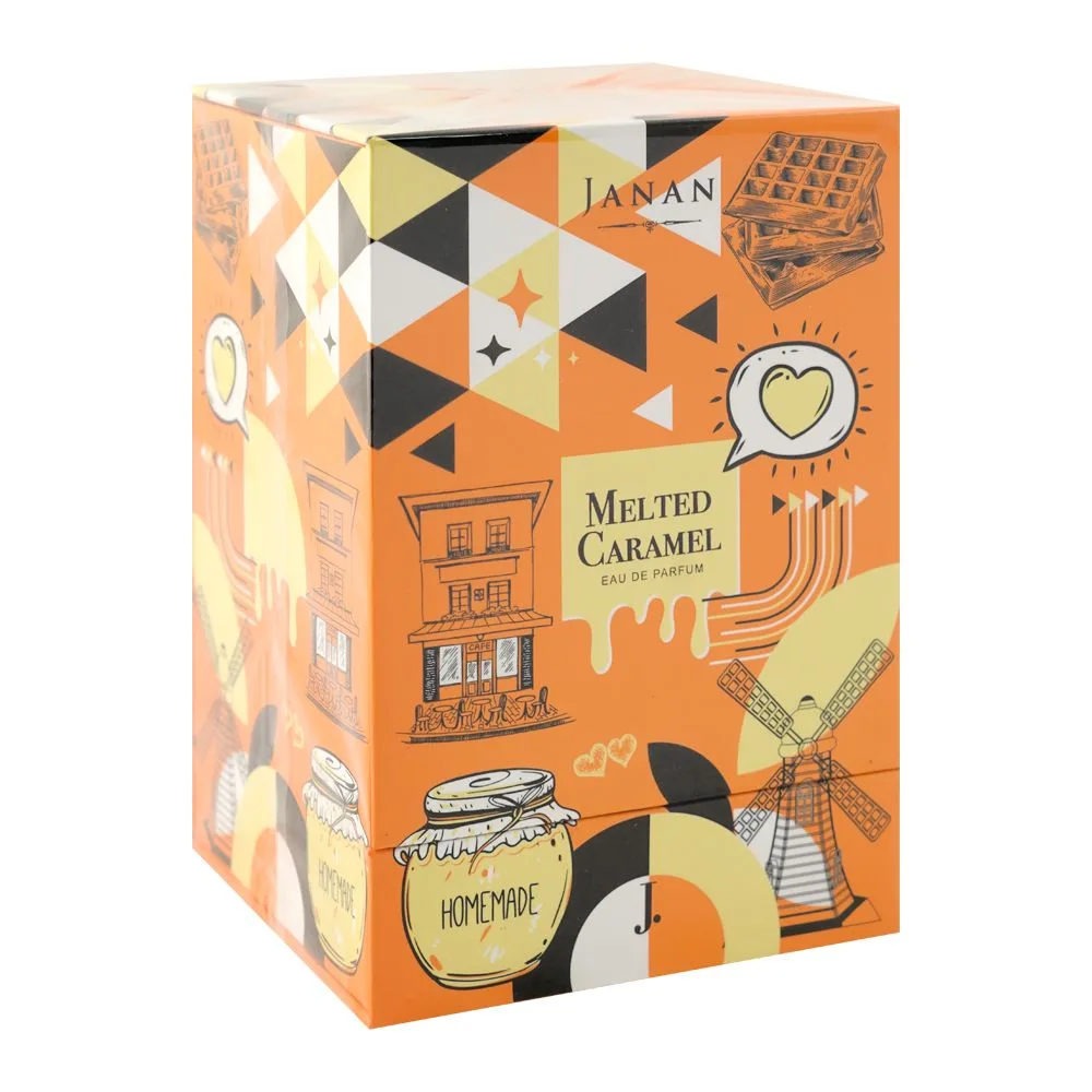 Side view of junaid jamshed j. janan melted caramel, eau de parfum, for men & women, 100ml