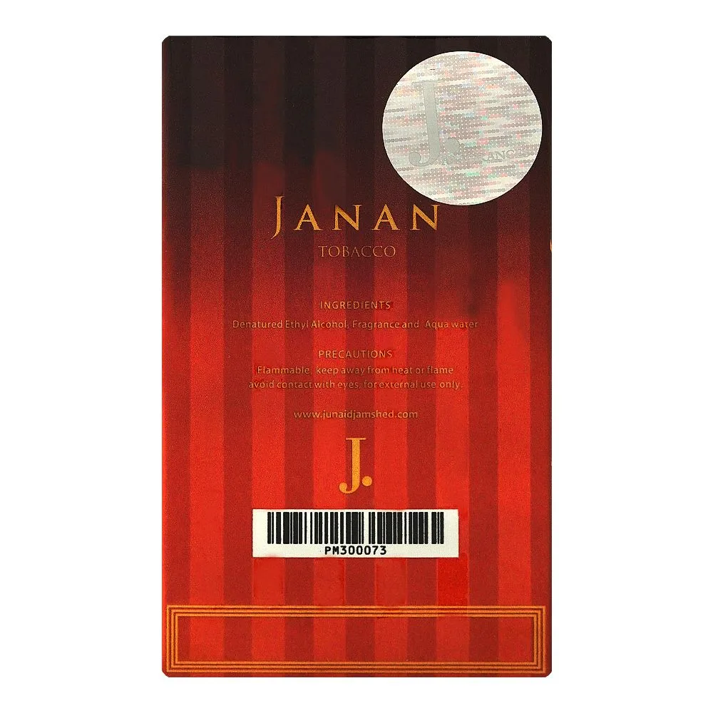 Side view of junaid jamshed j. janan tobacco, eau de parfum, for men & women, 30ml