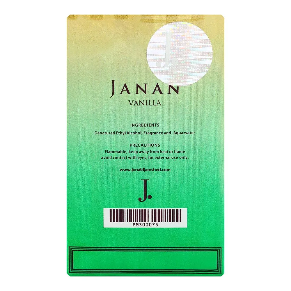 Side view of junaid jamshed j. janan vanilla, eau de parfum, for men & women, 30ml