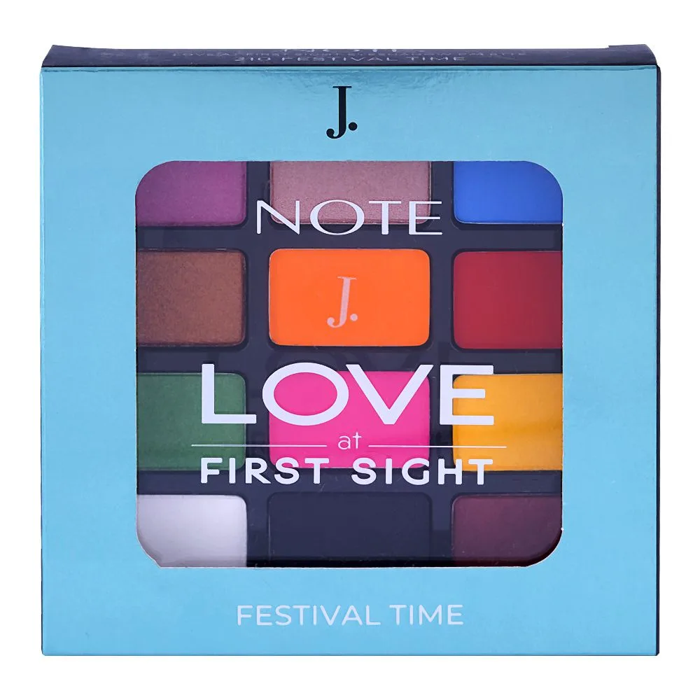 Junaid Jamshed Note Love At First Sight Eyeshadow Palette, 210 Festival Time, 1.3g X 12-Pack shades and color detail