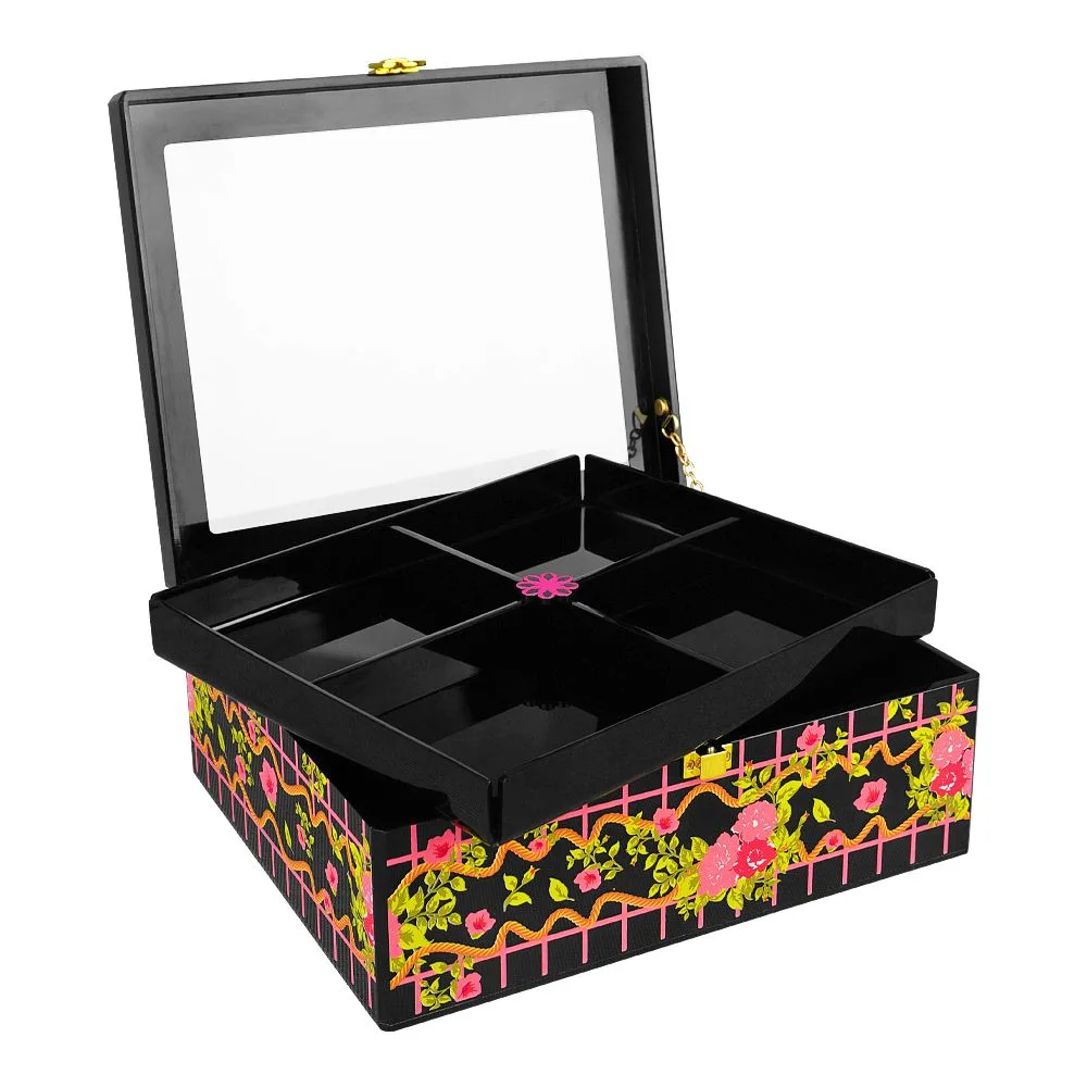 Side view of kaligon beauty organizer, large, black, 8008-b