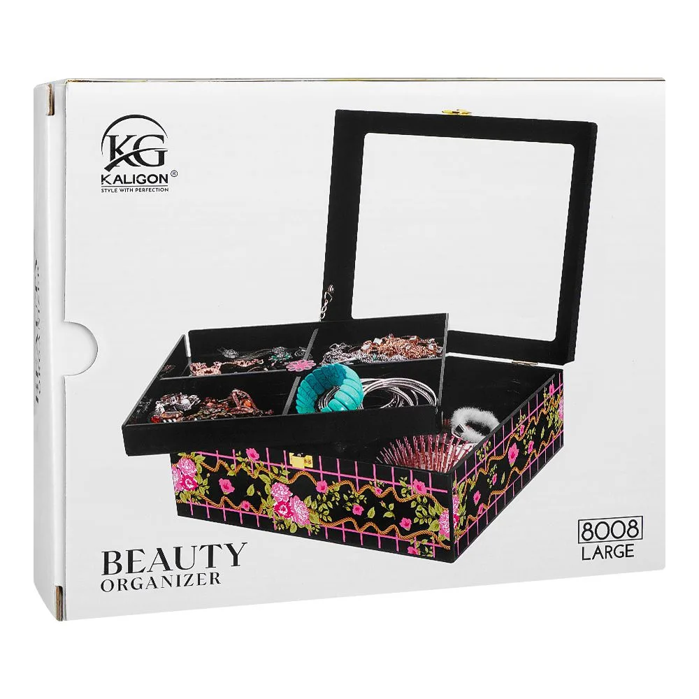 Comfortable casual kaligon beauty organizer, large, black, 8008-b