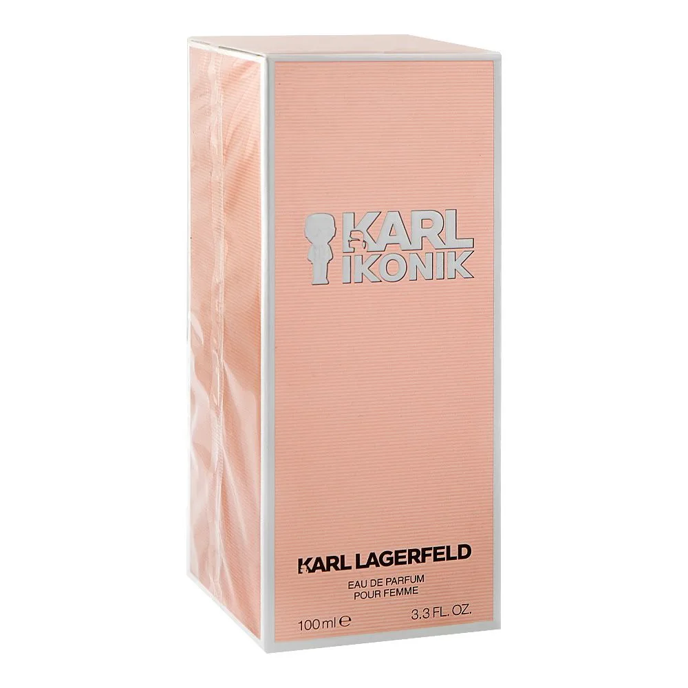 Side view of karl lagerfeld karl ikonik pour femme, eau de parfum, for women, 100ml