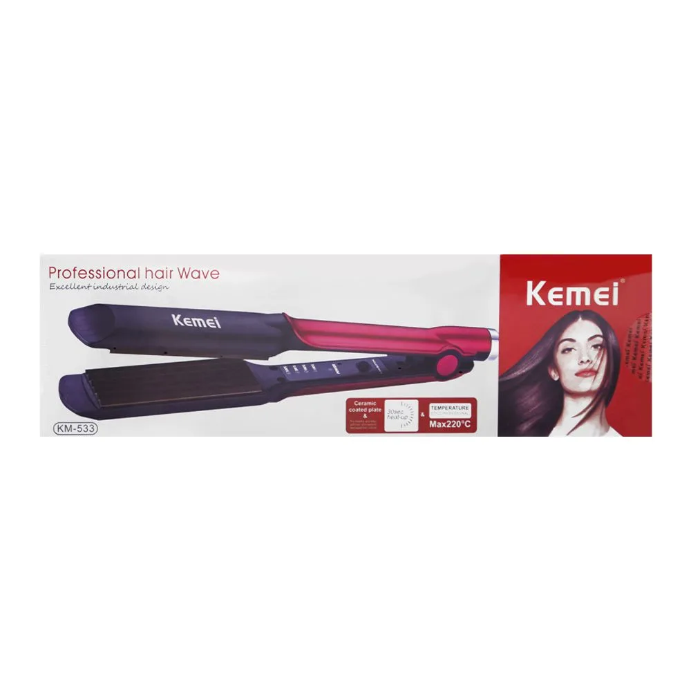 Side view of kemei ceramic coated plate hair crimper, 40w, 220-240v, km-533