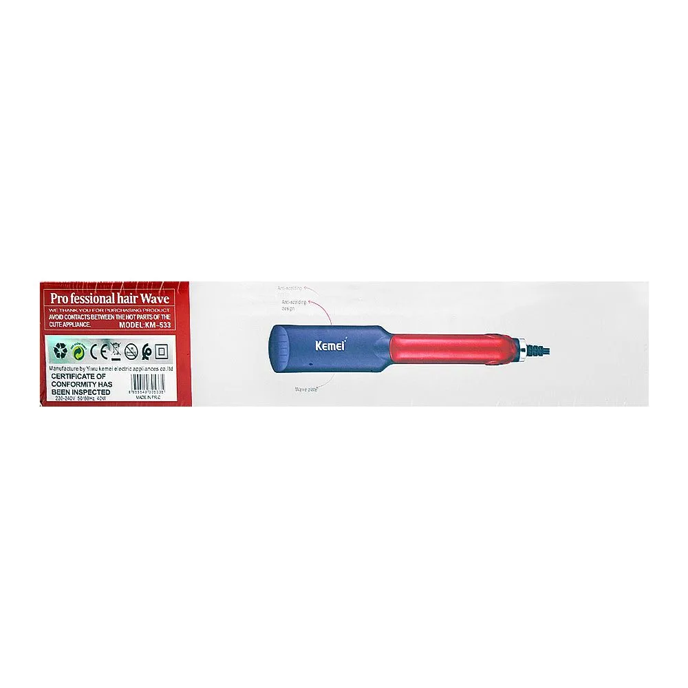 Close-up design of kemei ceramic coated plate hair crimper, 40w, 220-240v, km-533