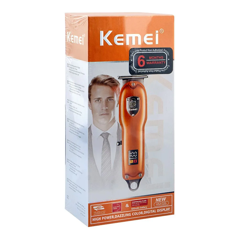 Side view of kemei lcd display hair trimmer, 600mah battery, 120 minutes runtime, km-026