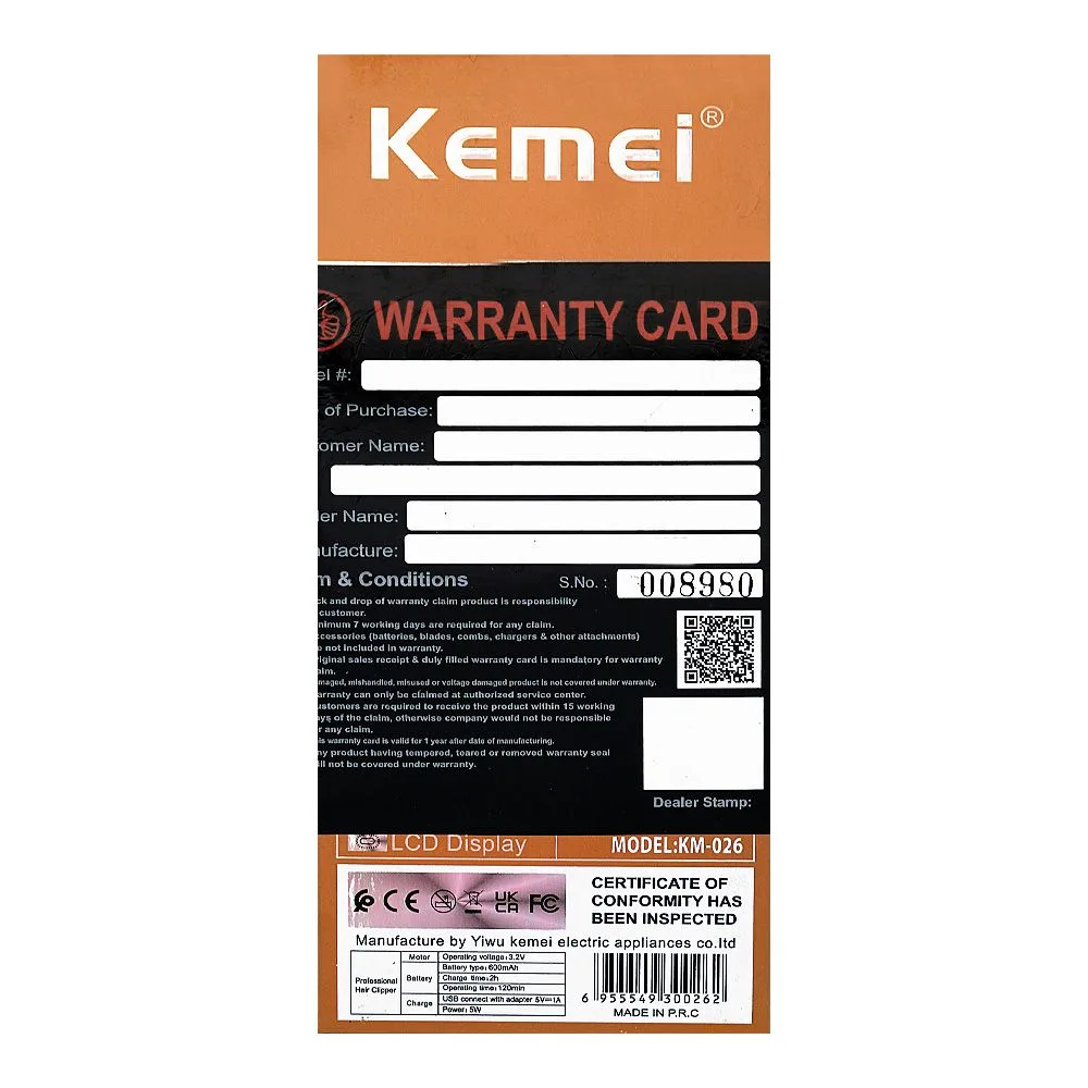 Comfortable casual kemei lcd display hair trimmer, 600mah battery, 120 minutes runtime, km-026