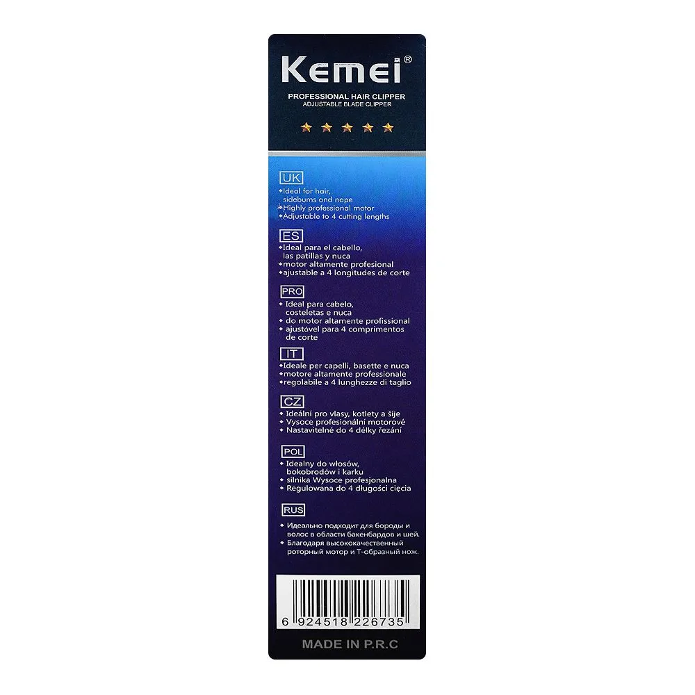Comfortable casual kemei professional hair clipper/trimmer, 4 combs, km-t9d