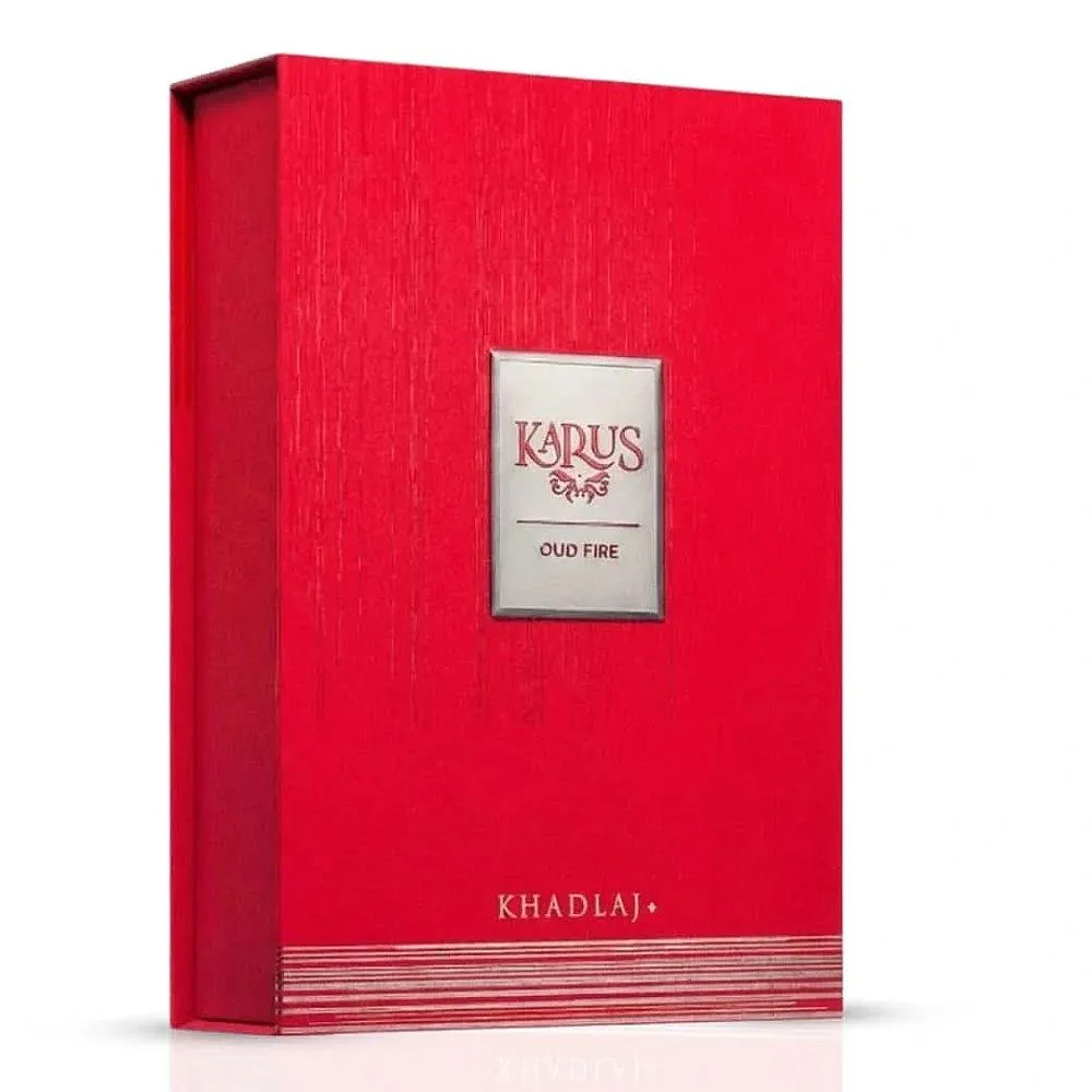 Side view of khadlaj karus oud fire, eau de parfum, for men & women, 100ml