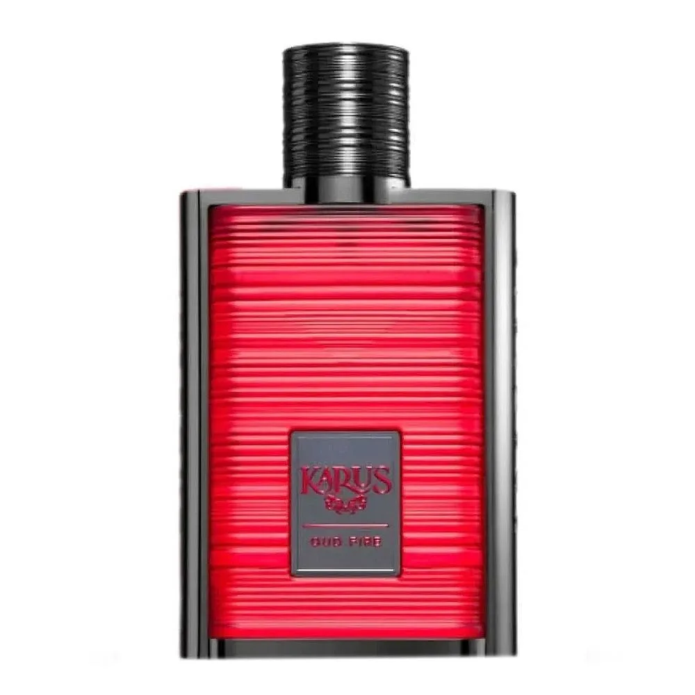 Close-up design of khadlaj karus oud fire, eau de parfum, for men & women, 100ml