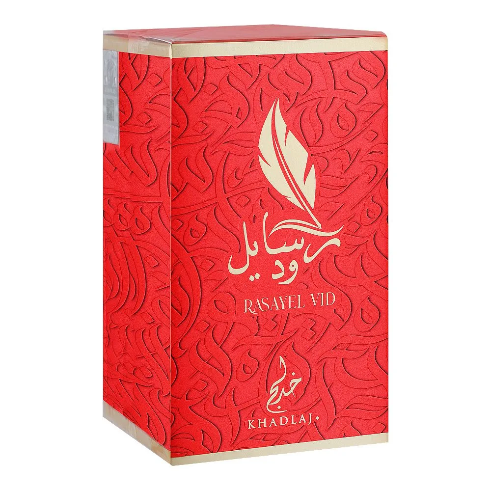 Side view of khadlaj rasayel vid, eau de parfum, for men & women, 100ml